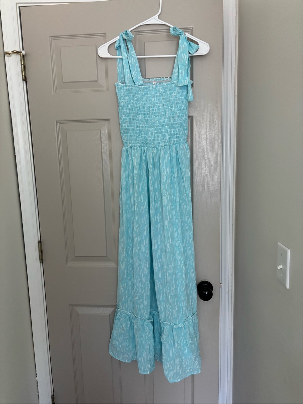 Aquamarine Tie-Shoulder Smocked Maxi Dress